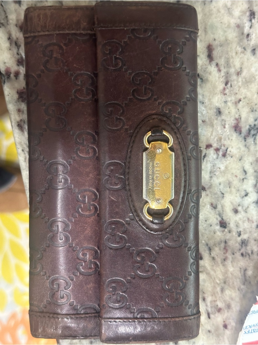 Gucci Dark Brown Embossed GG Leather Continental Wallet with COA